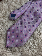 Lloyd Attree & Smith Geometric Square Pink Purple Pure Silk Tie