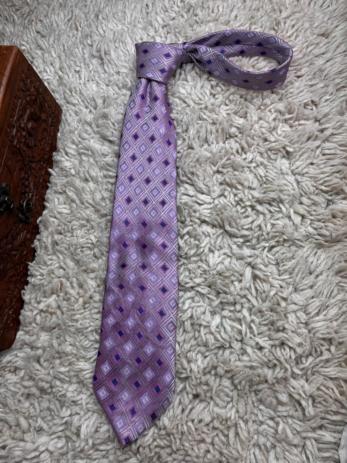 Lloyd Attree & Smith Geometric Square Pink Purple Pure Silk Tie
