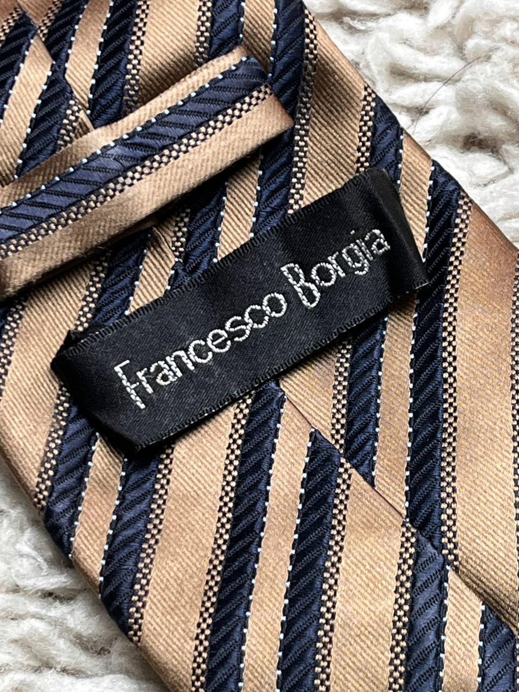 FRANCESCO BORGIA Gold Navy Blue Striped Microfiber Necktie
