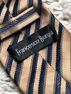 FRANCESCO BORGIA Gold Navy Blue Striped Microfiber Necktie