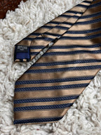 FRANCESCO BORGIA Gold Navy Blue Striped Microfiber Necktie