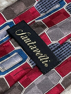 SANTAVELLI Red Grey Blue Geometric Silk tie
