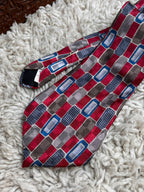 SANTAVELLI Red Grey Blue Geometric Silk tie