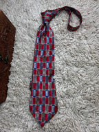 SANTAVELLI Red Grey Blue Geometric Silk tie