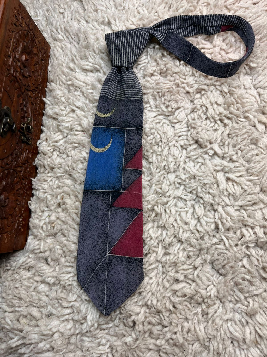 JOSÉ PISCADOR Grey Blue Red Abstract Geometric Silk tie