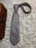 THOMAS NASH Grey Taupe Textured Striped Silk tie