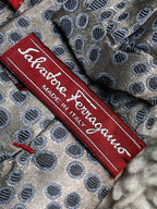 Salvatore Ferragamo Gray Blue Geometric Circle Silk Tie