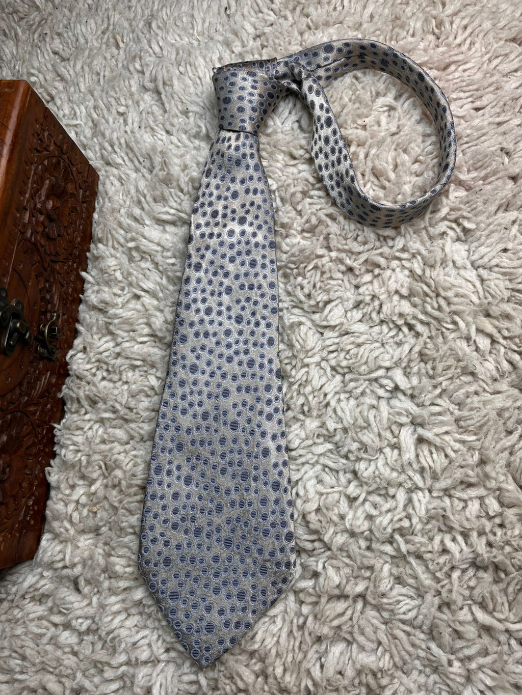 Salvatore Ferragamo Gray Blue Geometric Circle Silk Tie