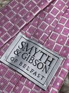 Smyth & Gibson Belfast Pink Silver Geometric Square Silk tie