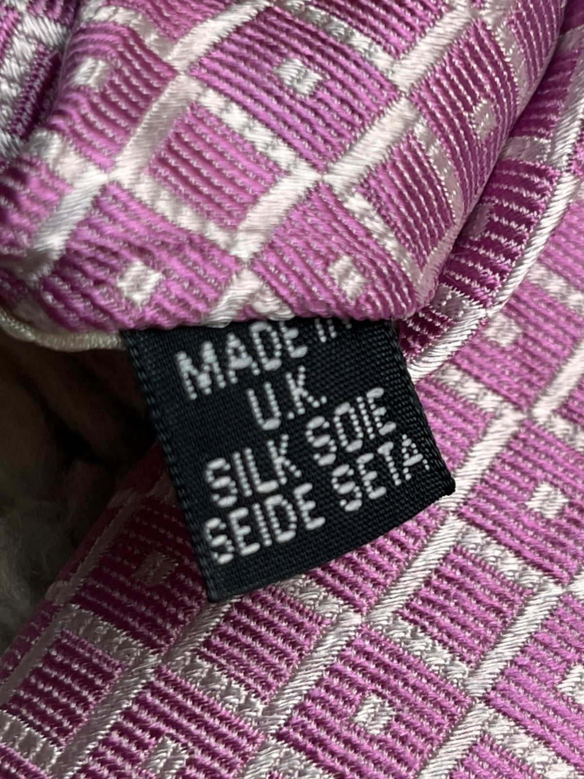 Smyth & Gibson Belfast Pink Silver Geometric Square Silk tie