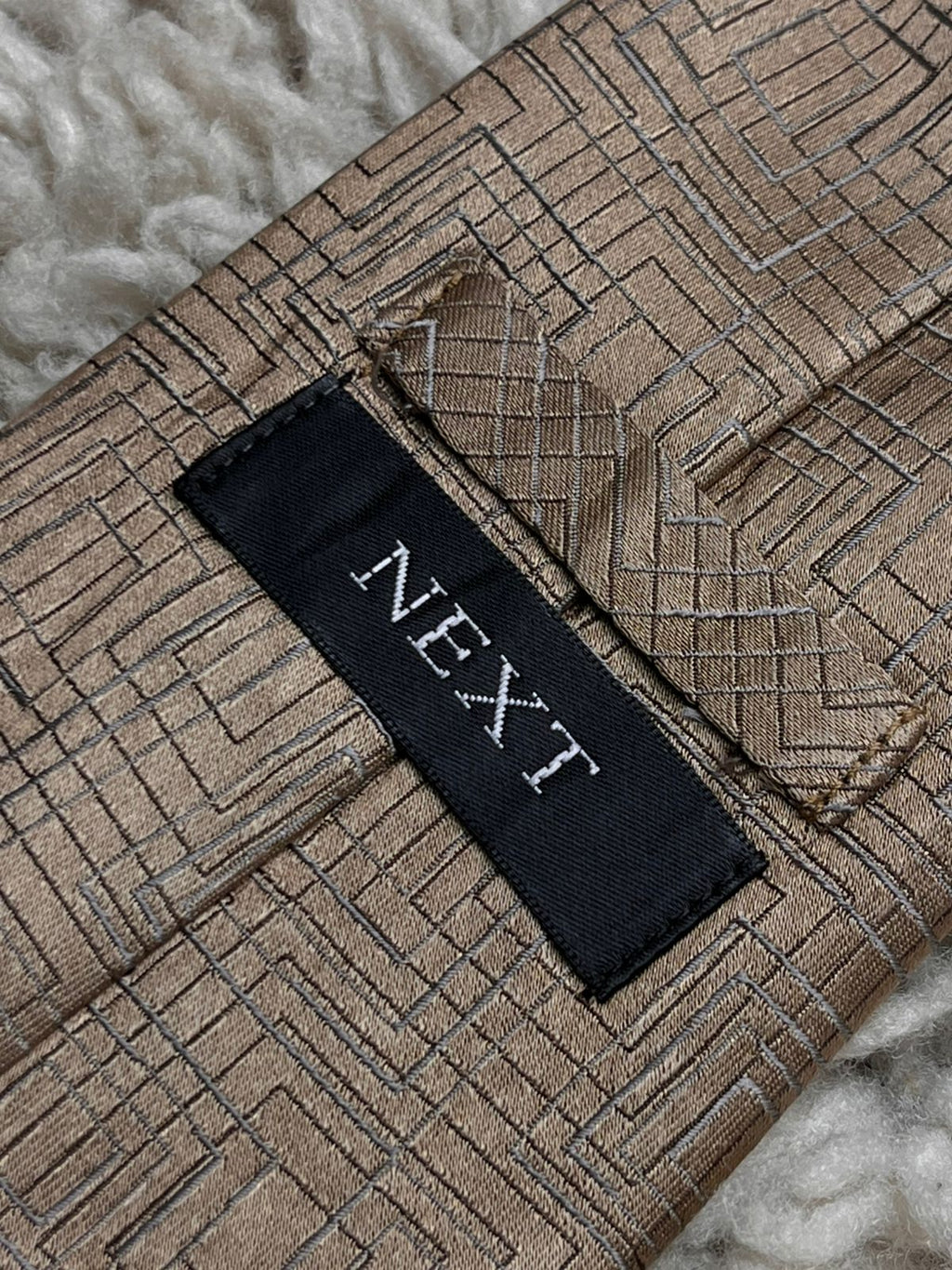 Next Bronze Brown Geometric Maze Square Silk tie