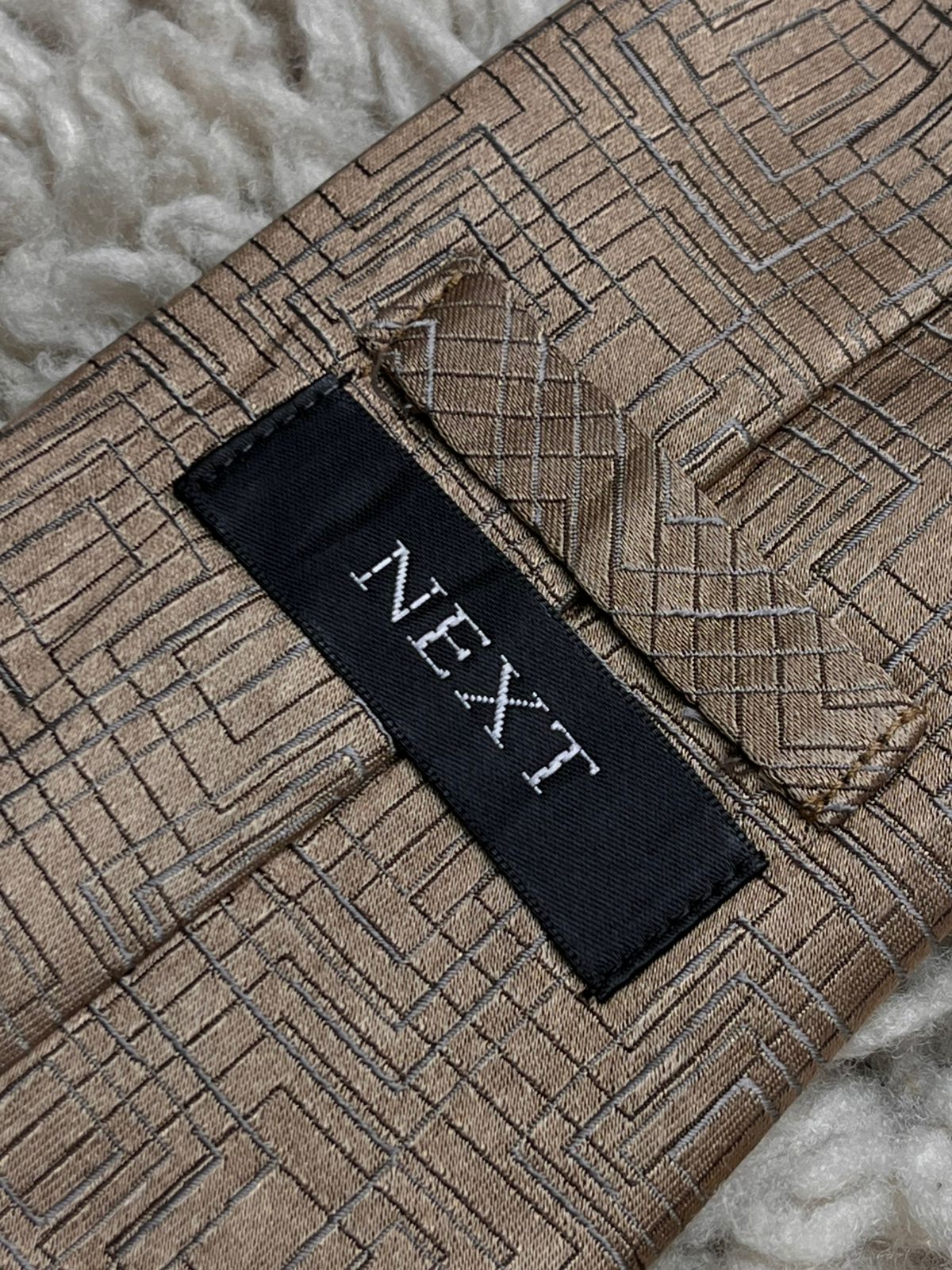 Next Bronze Brown Geometric Maze Square Silk tie