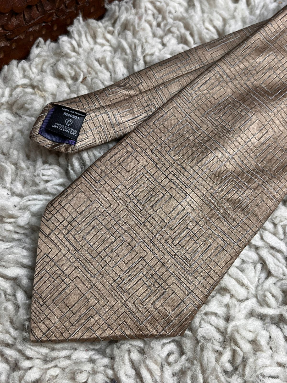 Next Bronze Brown Geometric Maze Square Silk tie
