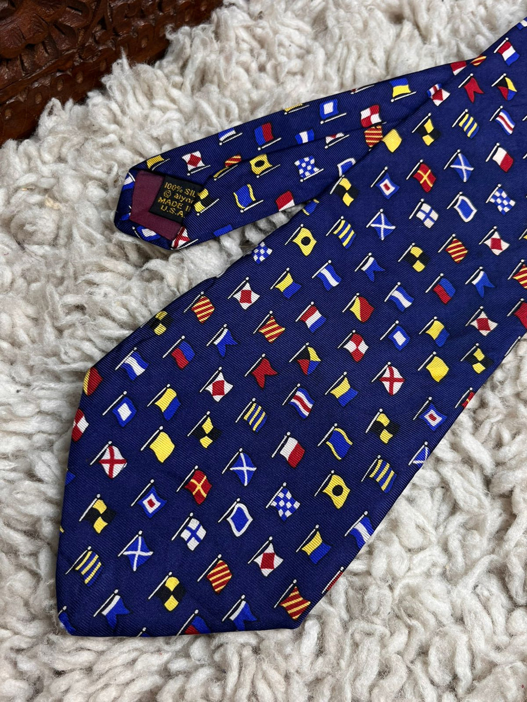 Alynn A-Z International Signal Flags Nautical Navy Blue Silk Tie