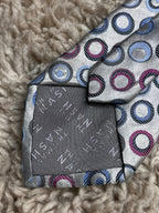 Thomas Nash Geometric Concentric Circles Silver Blue Pink Silk Tie