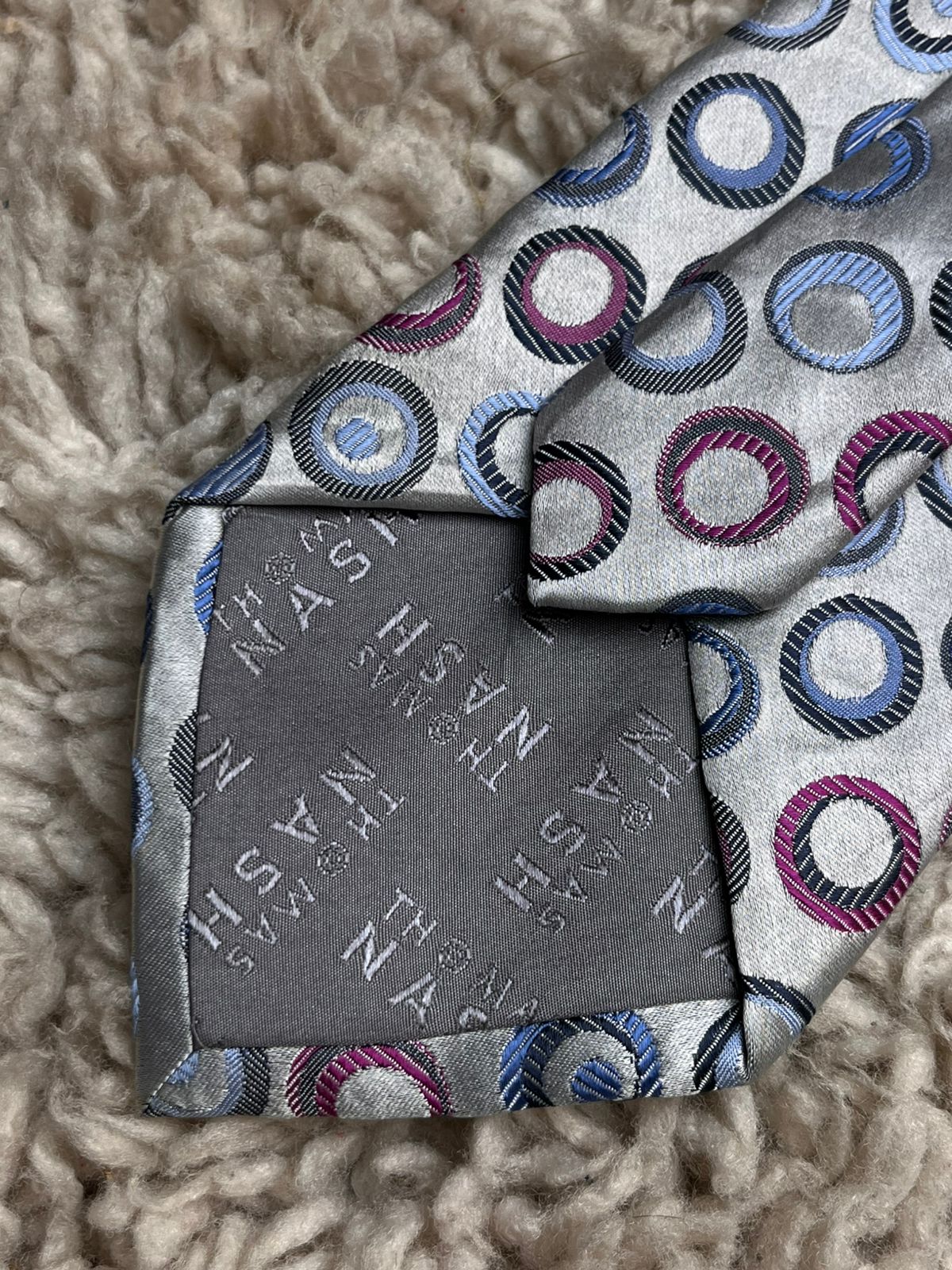 Thomas Nash Geometric Concentric Circles Silver Blue Pink Silk Tie