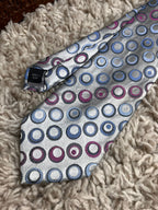 Thomas Nash Geometric Concentric Circles Silver Blue Pink Silk Tie