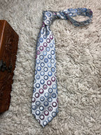 Thomas Nash Geometric Concentric Circles Silver Blue Pink Silk Tie
