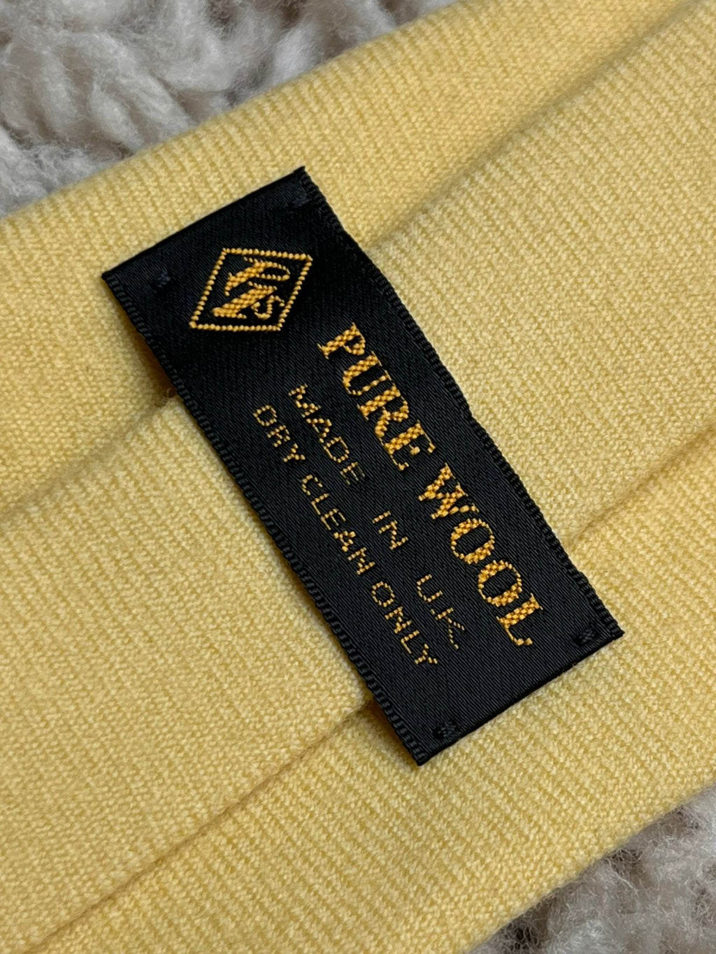 Vintage Pure Wool Solid Pale Yellow Textured Classic Tie