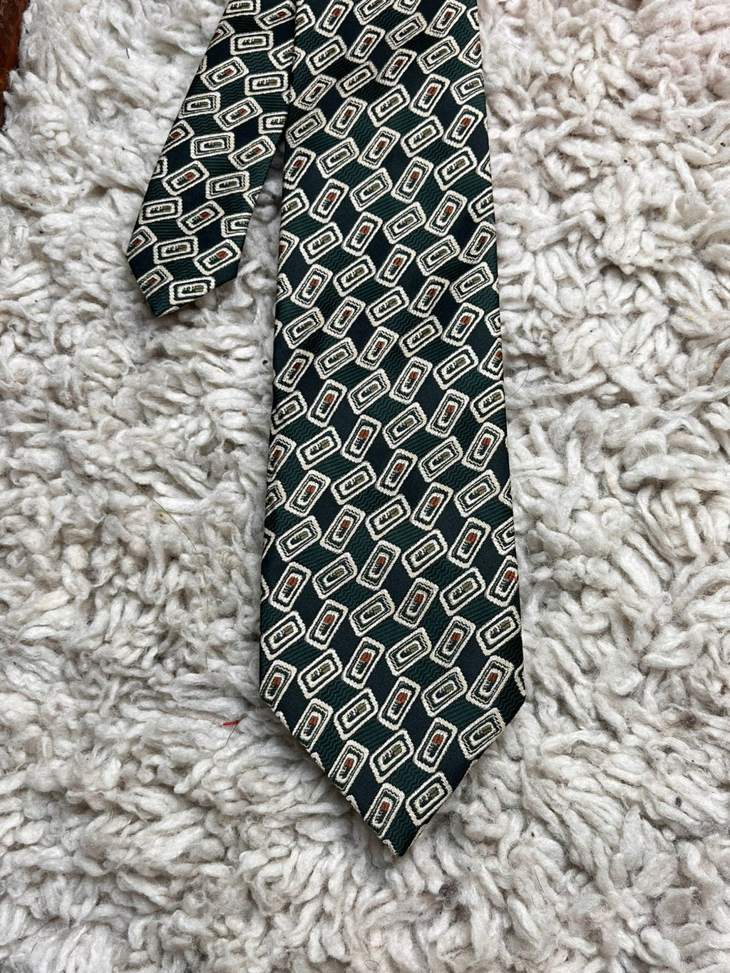 Berkertex Forest Green Geometric Retro Clip-On Vintage Aesthetic Tie