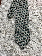 Berkertex Forest Green Geometric Retro Clip-On Vintage Aesthetic Tie