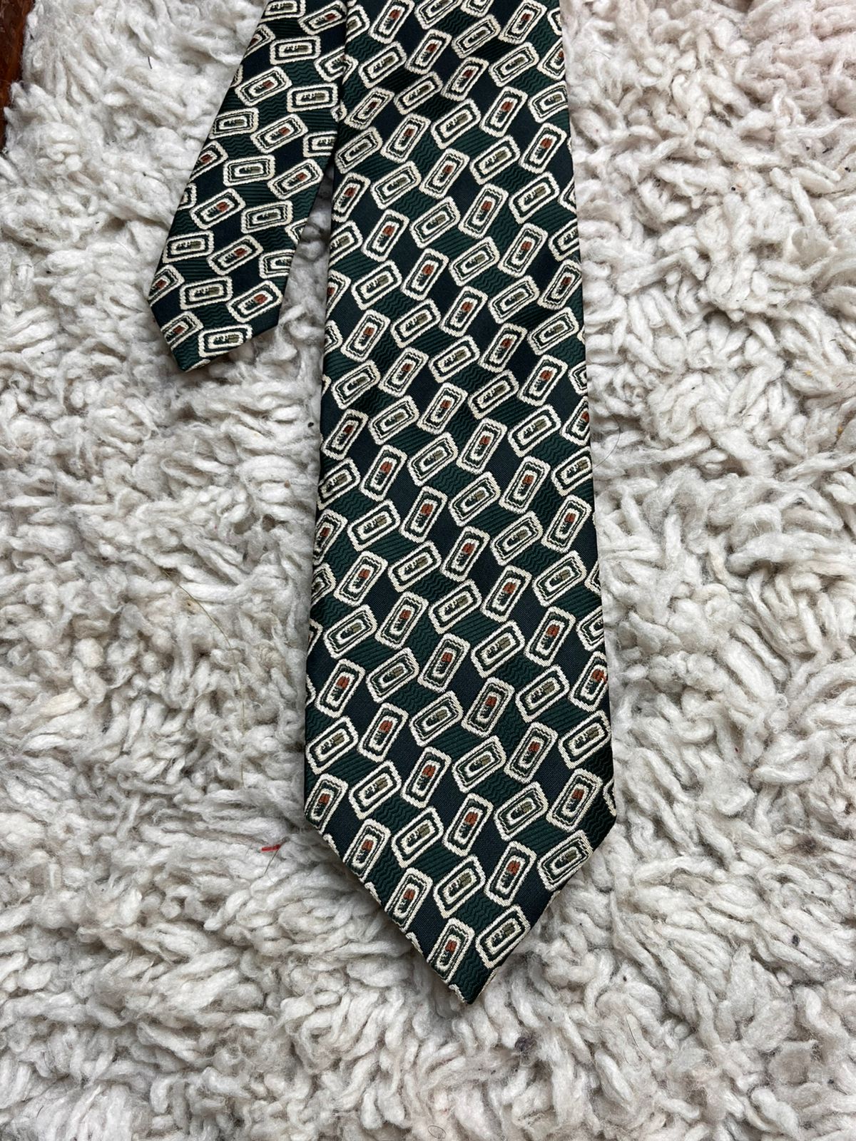 Berkertex Forest Green Geometric Retro Clip-On Vintage Aesthetic Tie
