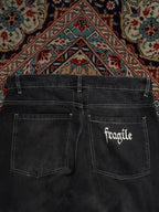 HOUSE Fragile Embroidered Black Denim Cargos - 38