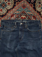 LANDS' END Dark Washed Blue Faded Straight Fit Jeans - 30