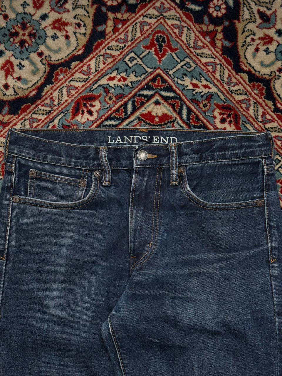LANDS' END Dark Washed Blue Faded Straight Fit Jeans - 30