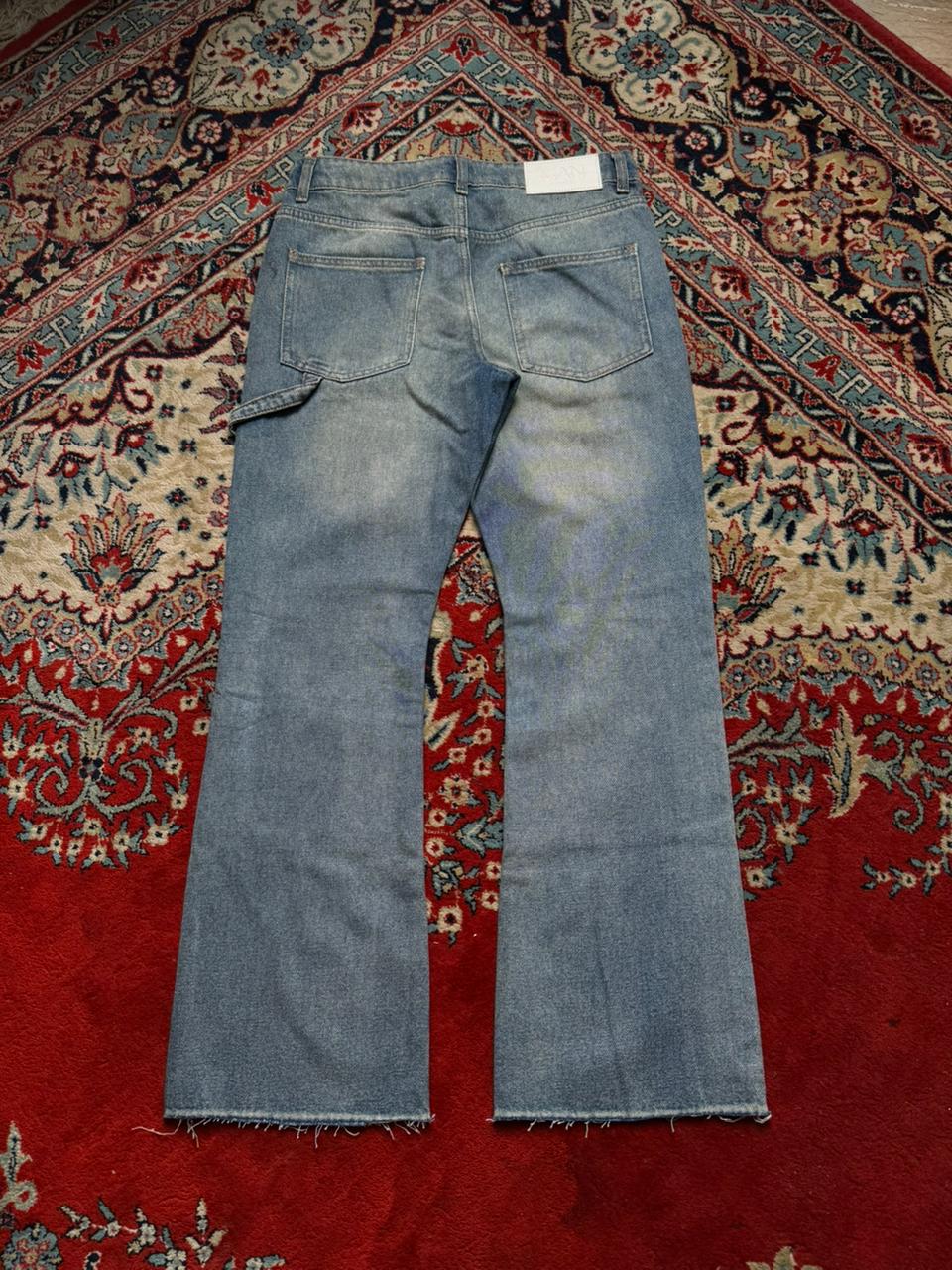 BoohooMAN Carpenter Light Blue Washed Bootcut Jeans - 30