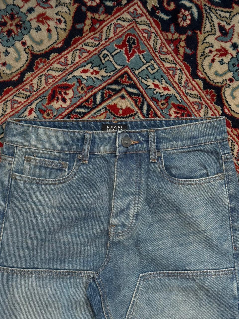 BoohooMAN Carpenter Light Blue Washed Bootcut Jeans - 30