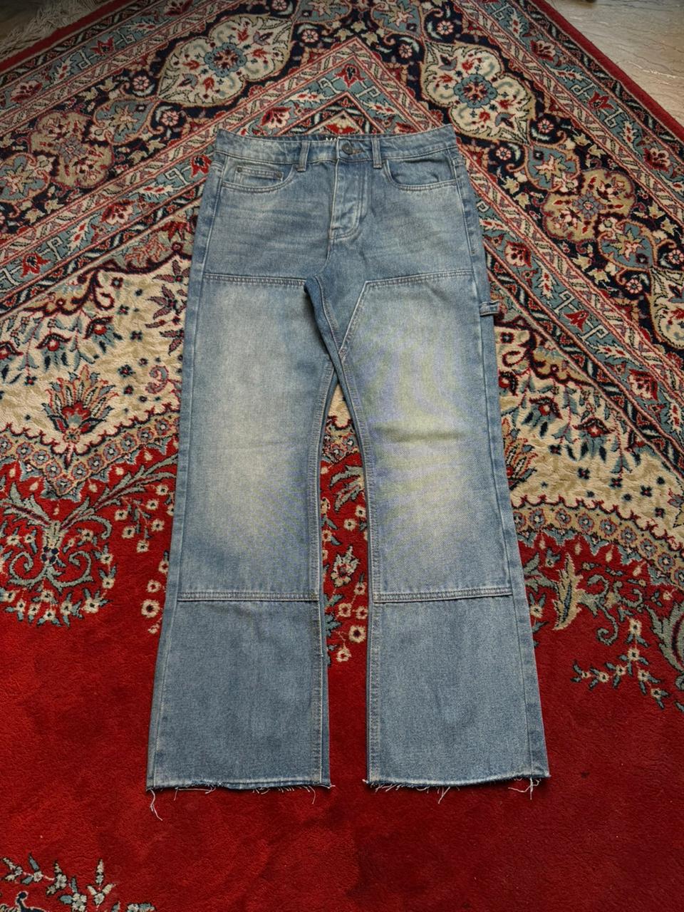 BoohooMAN Carpenter Light Blue Washed Bootcut Jeans - 30