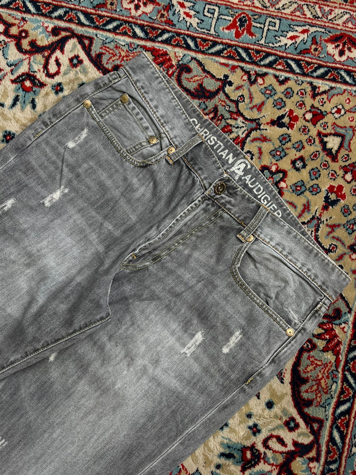 Christian Audigier Denim Distressed Gray Straight FIT Jeans - 34