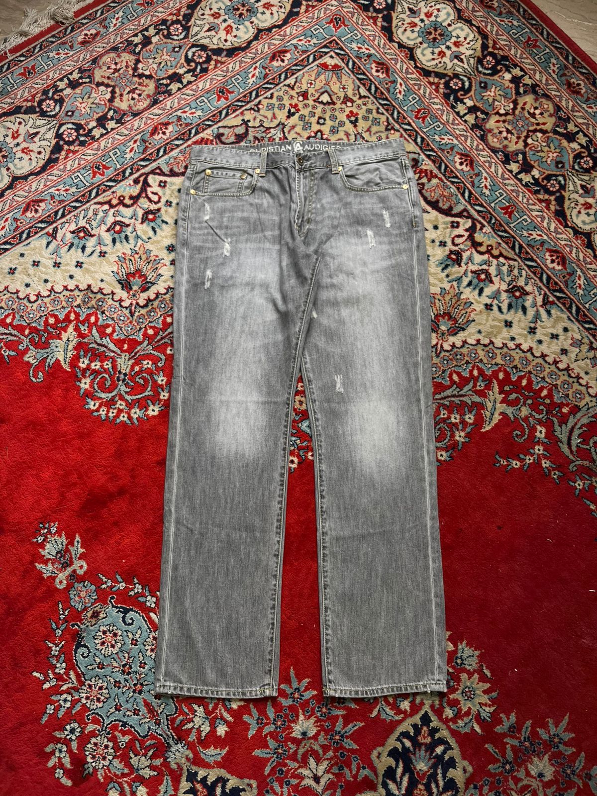 Christian Audigier Denim Distressed Gray Straight FIT Jeans - 34