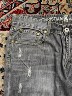 Christian Audigier Denim Distressed Gray Straight FIT Jeans - 34