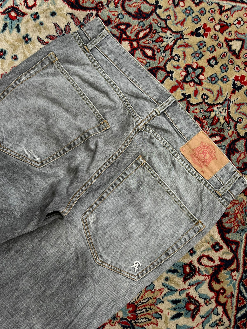 Christian Audigier Denim Distressed Gray Straight FIT Jeans - 34