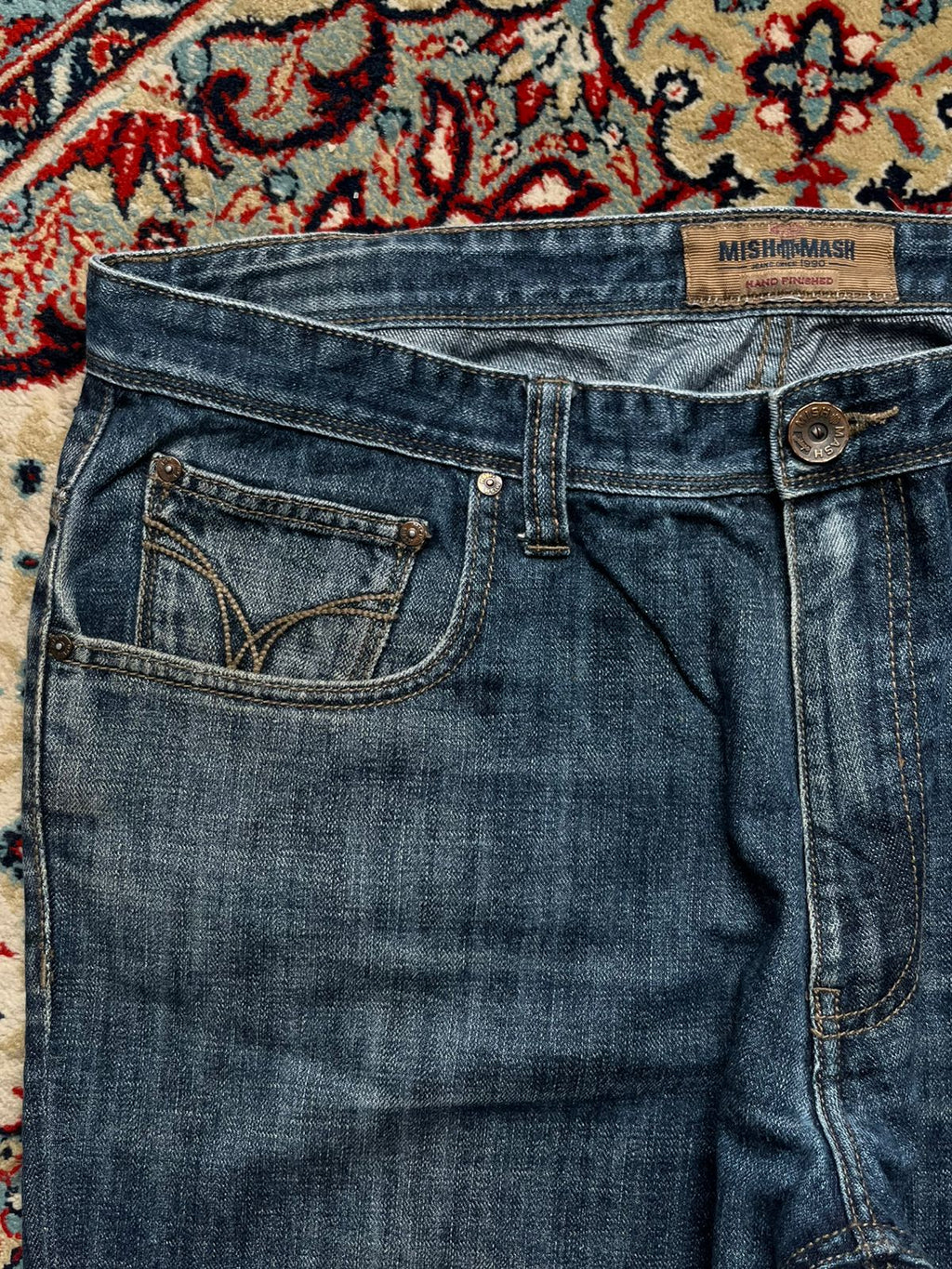 Mish Mash Jeans Indigo Blue Hand Finished Straight FIT Jeans - 36