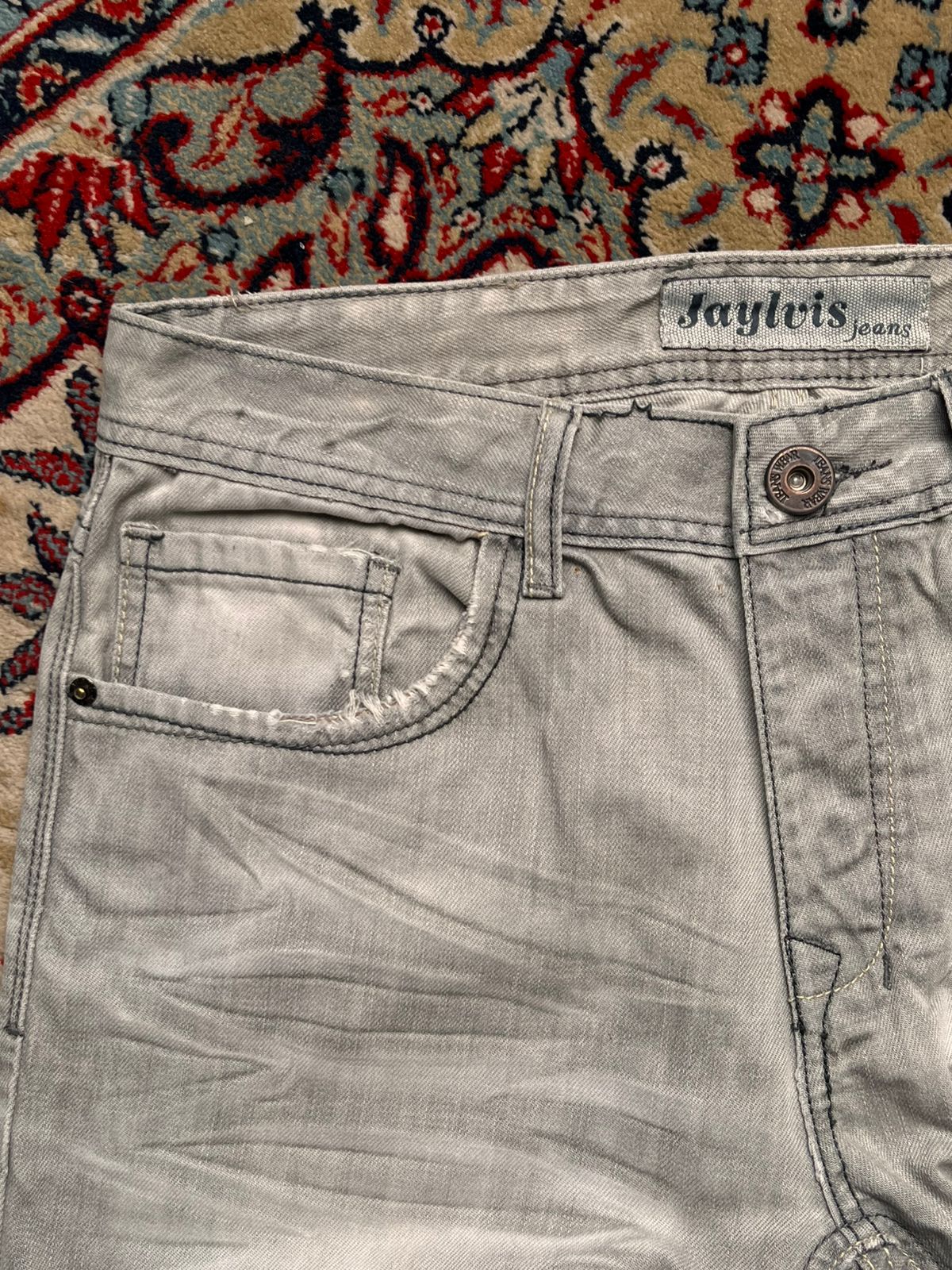 Jaylvis Jeans Grey Acid Wash Denim BOOTCUT FIT JEANS - 32