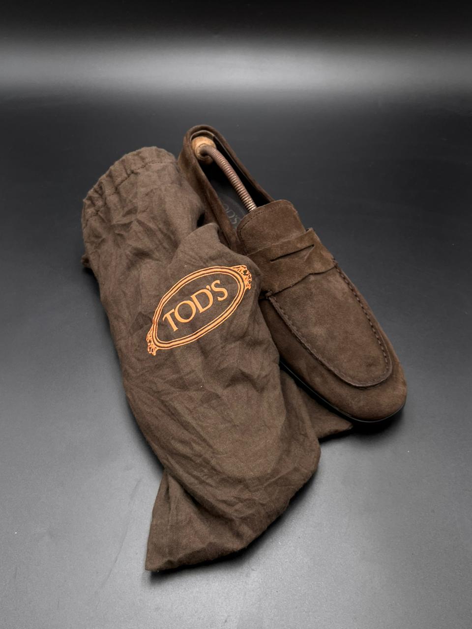 Tod's Italy Brown Suede Penny Loafer Shoes