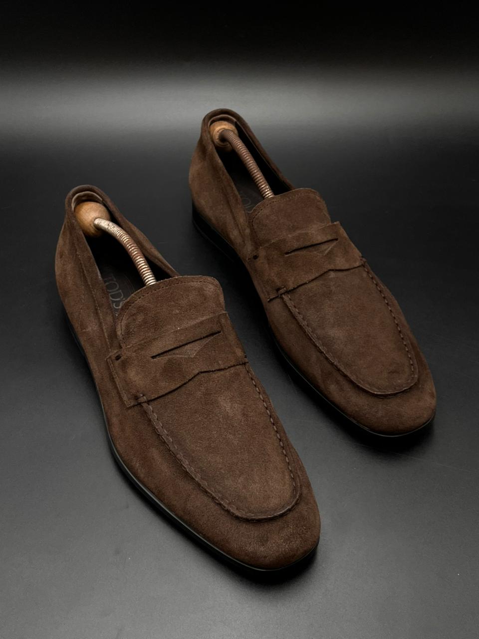 Tod's Italy Brown Suede Penny Loafer Shoes