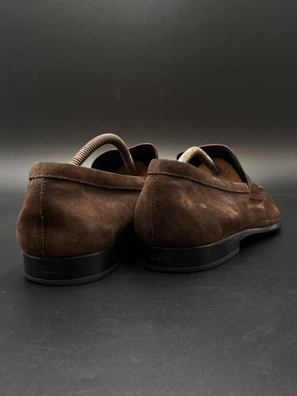 Tod's Italy Brown Suede Penny Loafer Shoes