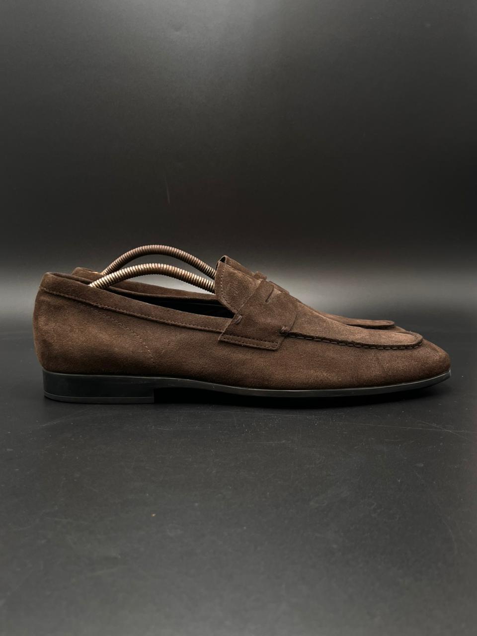 Tod's Italy Brown Suede Penny Loafer Shoes
