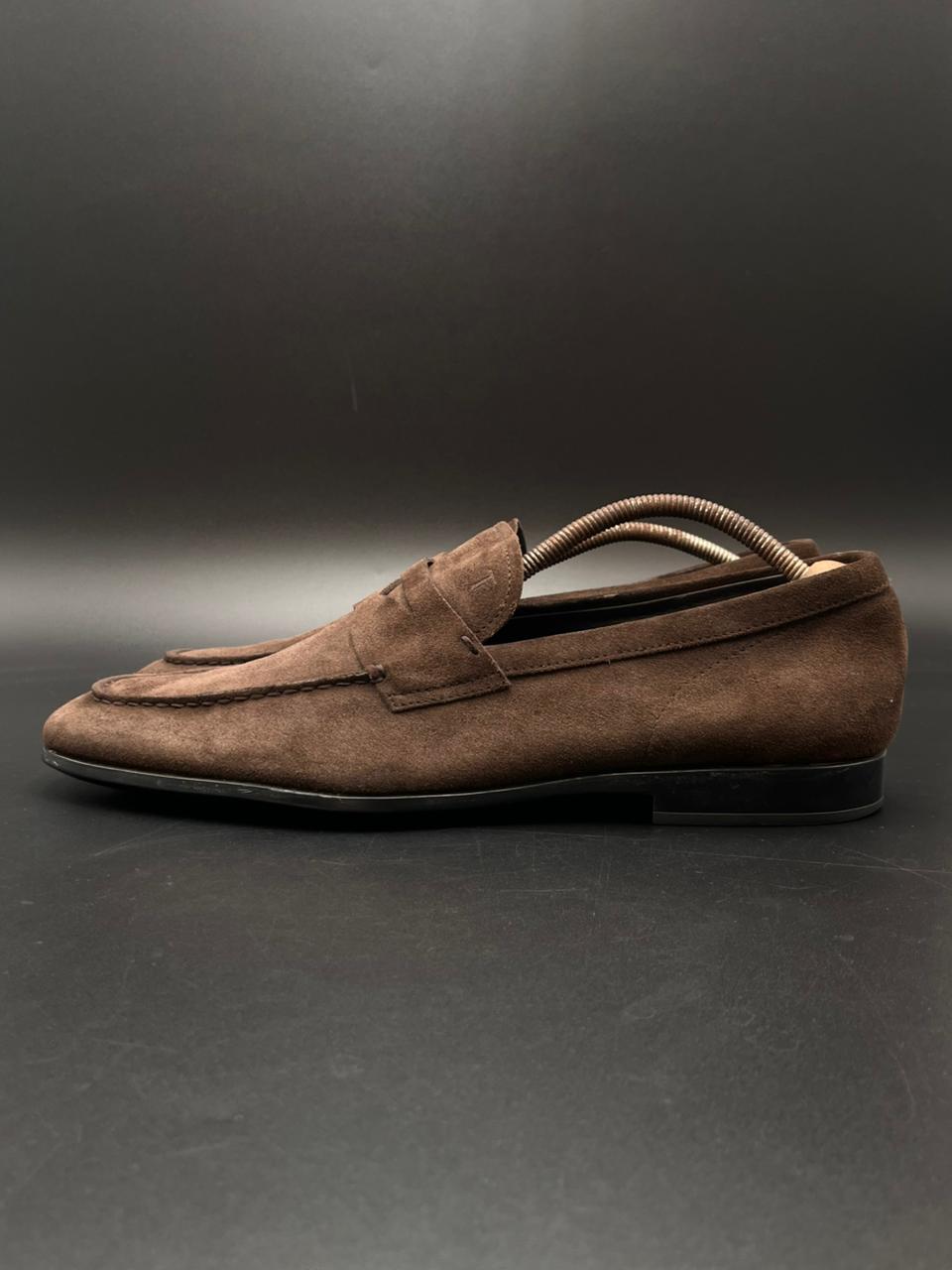 Tod's Italy Brown Suede Penny Loafer Shoes