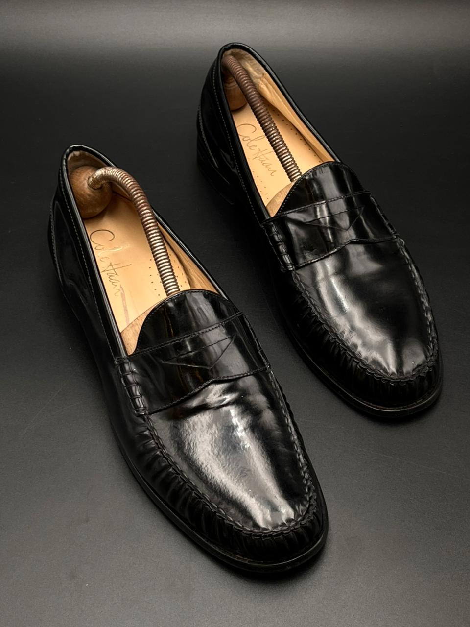 Cole Haan Black Glossy Leather Penny Loafers