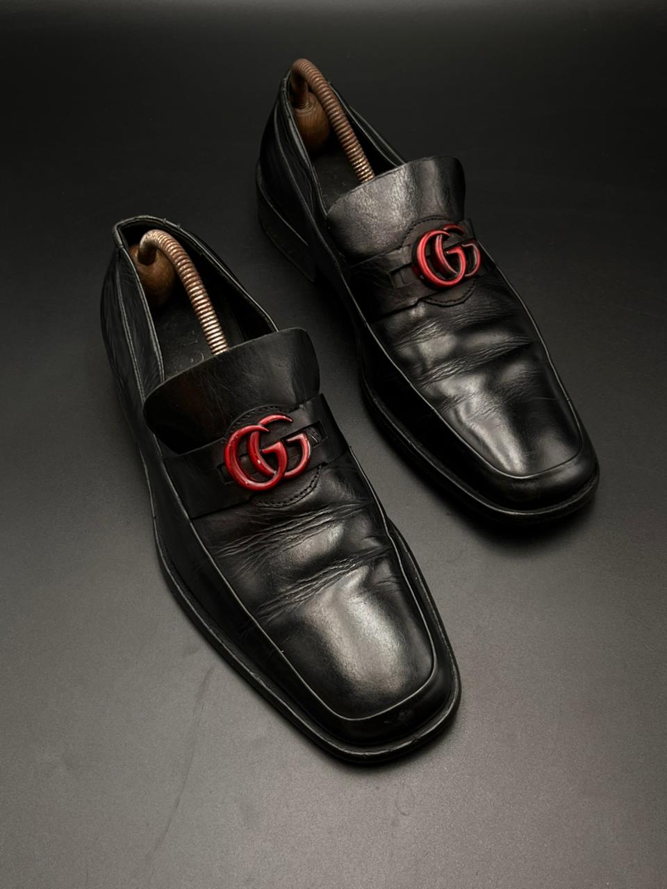 Gucci Black Leather Double G Marmont Loafers - 41.5