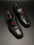 Gucci Black Leather Double G Marmont Loafers - 41.5