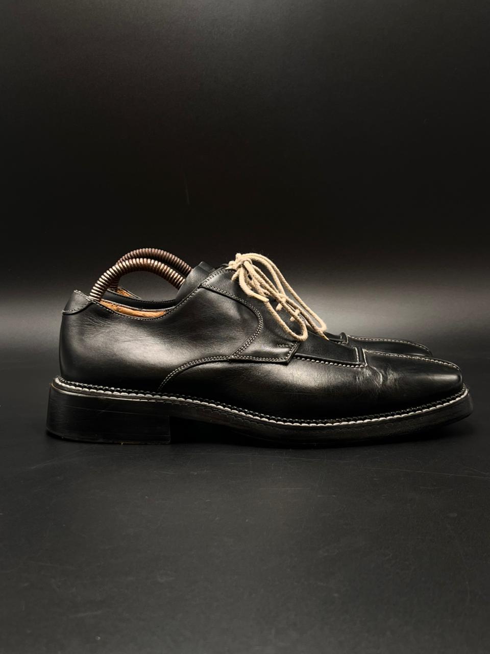 Gallery Black Leather Square Toe Derby Shoes