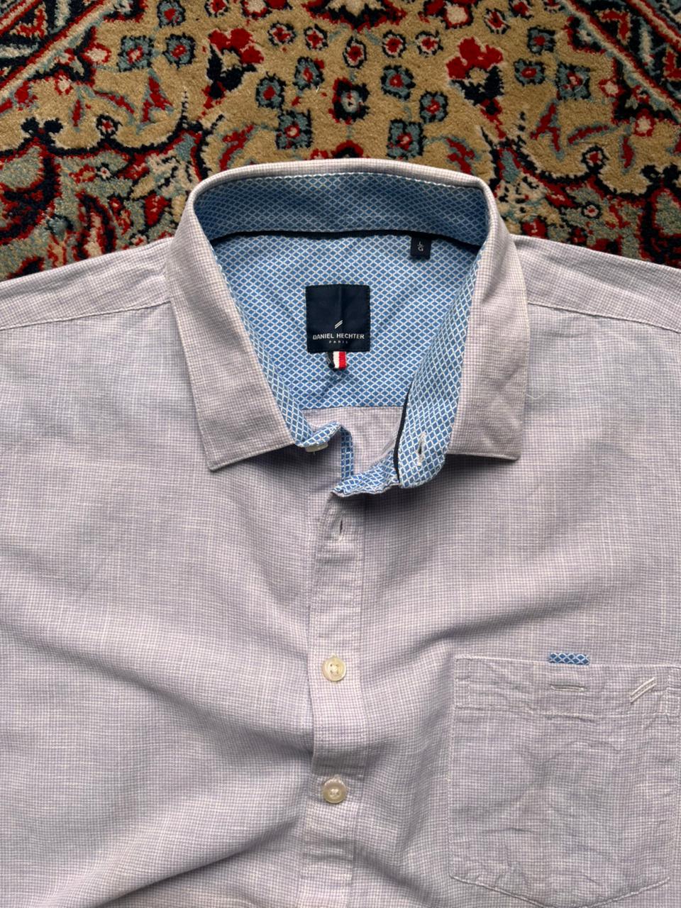 Daniel Hechter Paris Cotton Linen Micro-Check Button Down Shirt - L