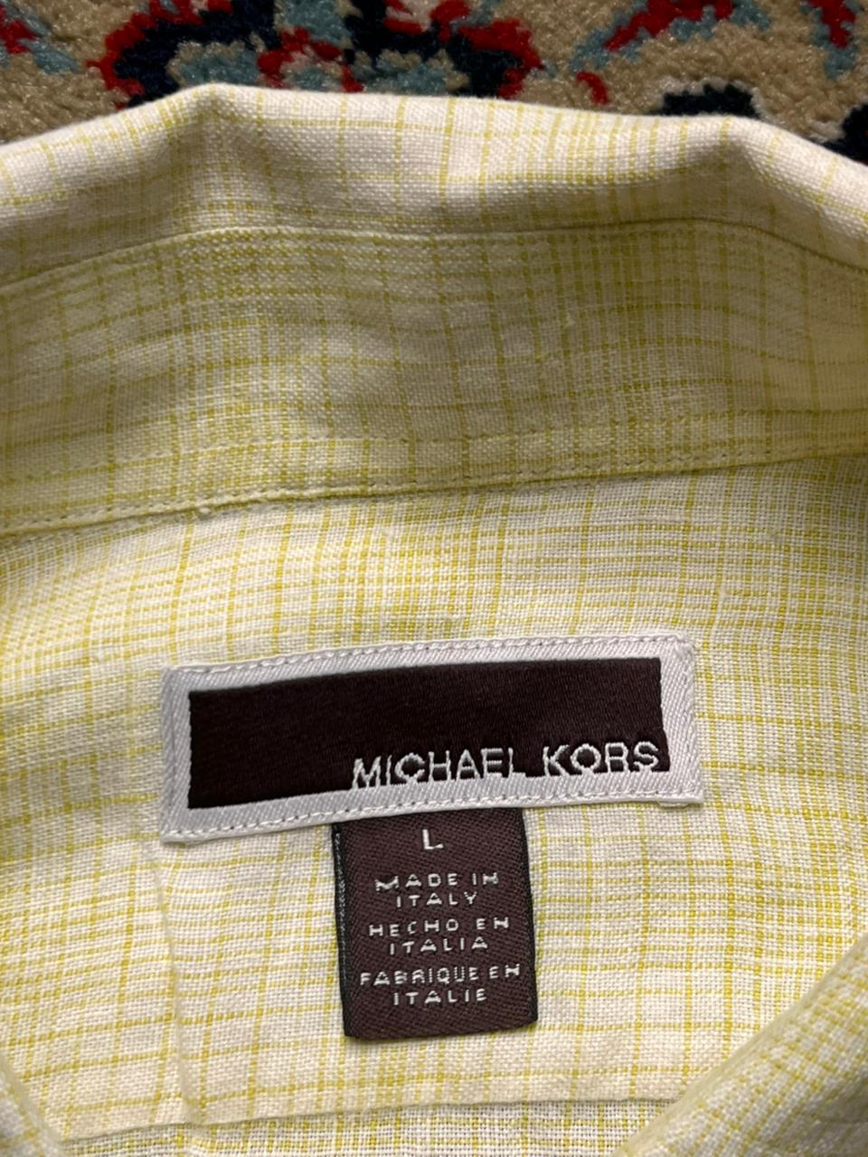 Michael Kors Linen Yellow Grid Button Down Shirt - XL