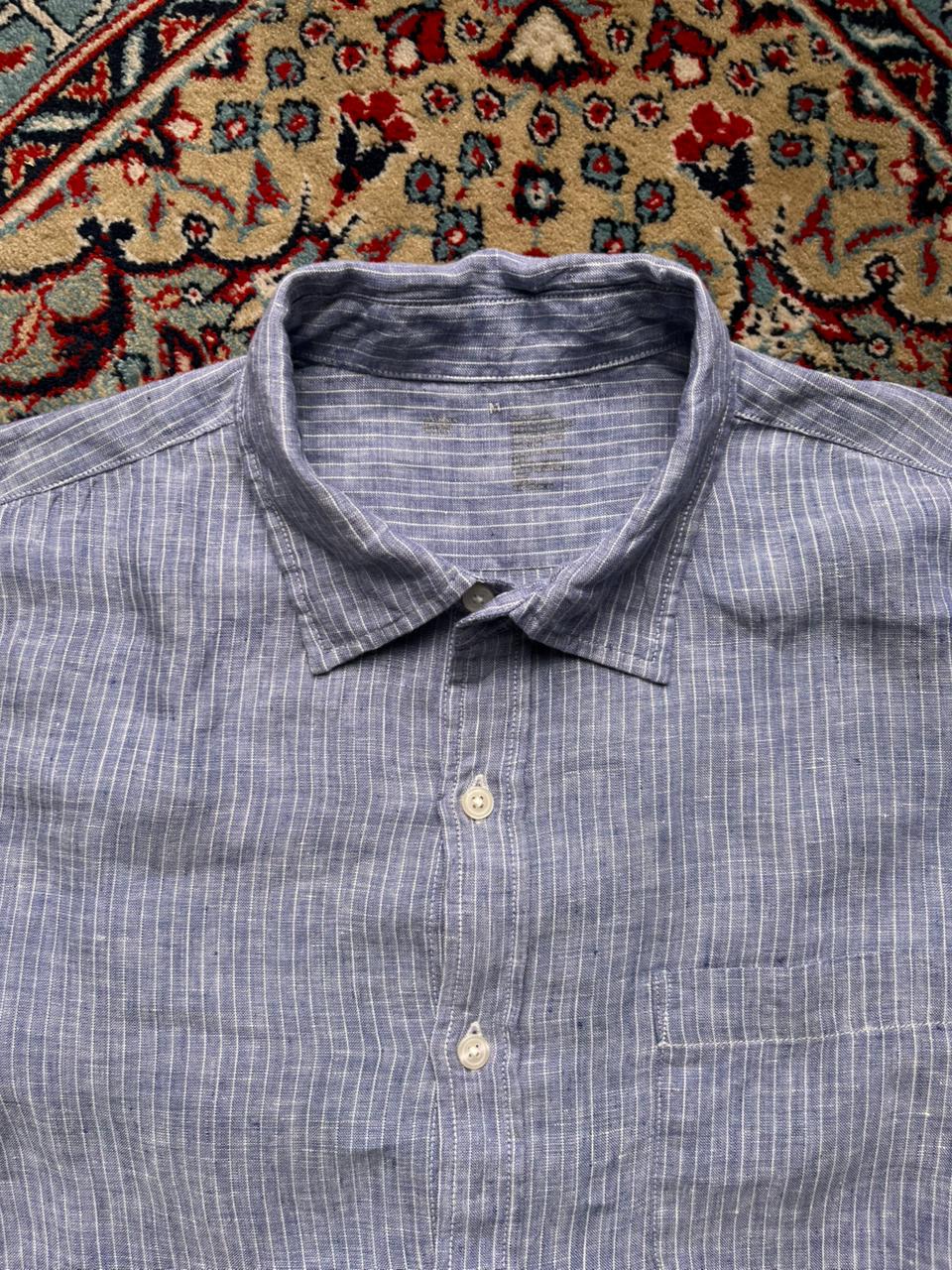 MUJI Linen Striped Button Down Casual Shirt - L